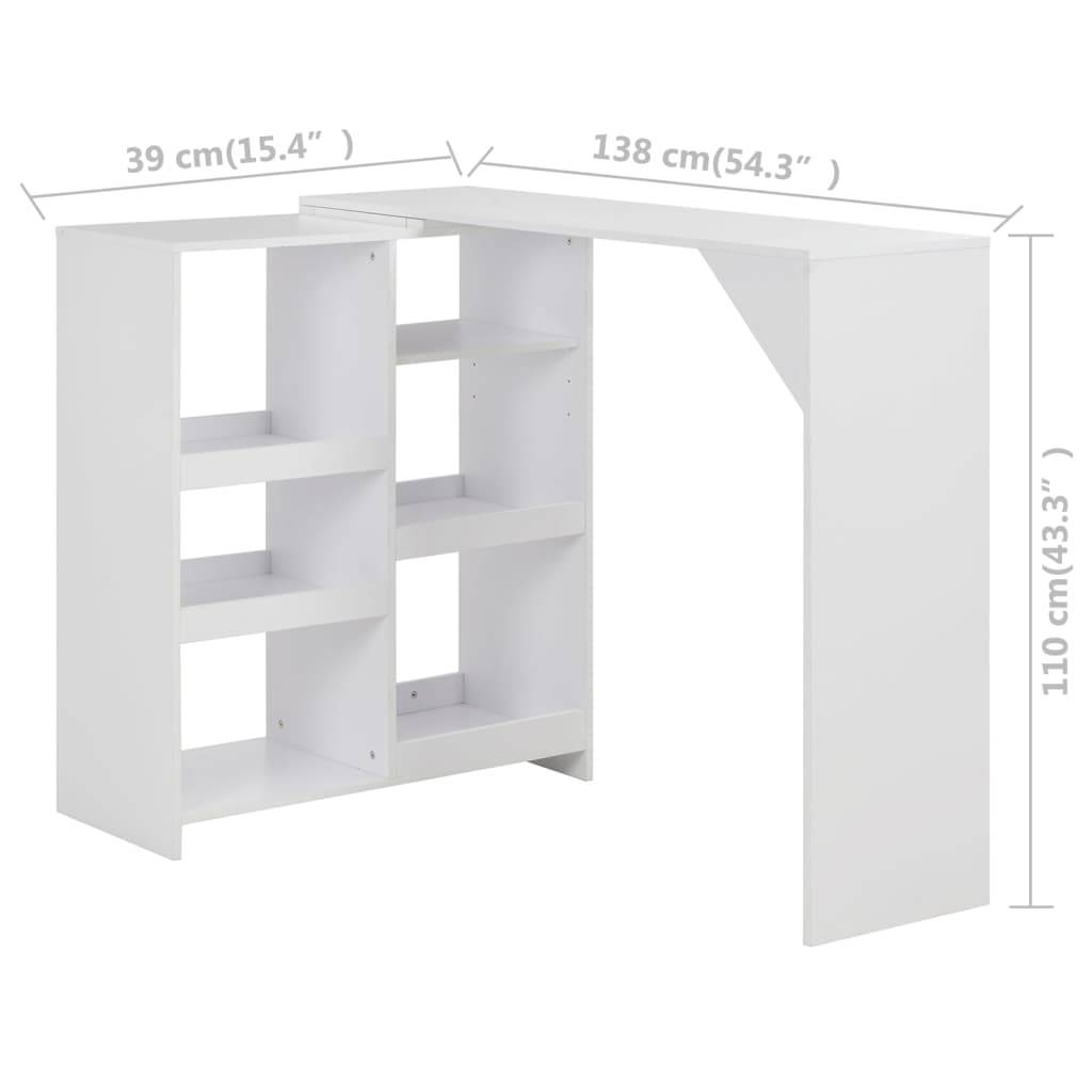 vidaXL Bartisch mit Beweglichem Regal Weiß 138x39x110 cm