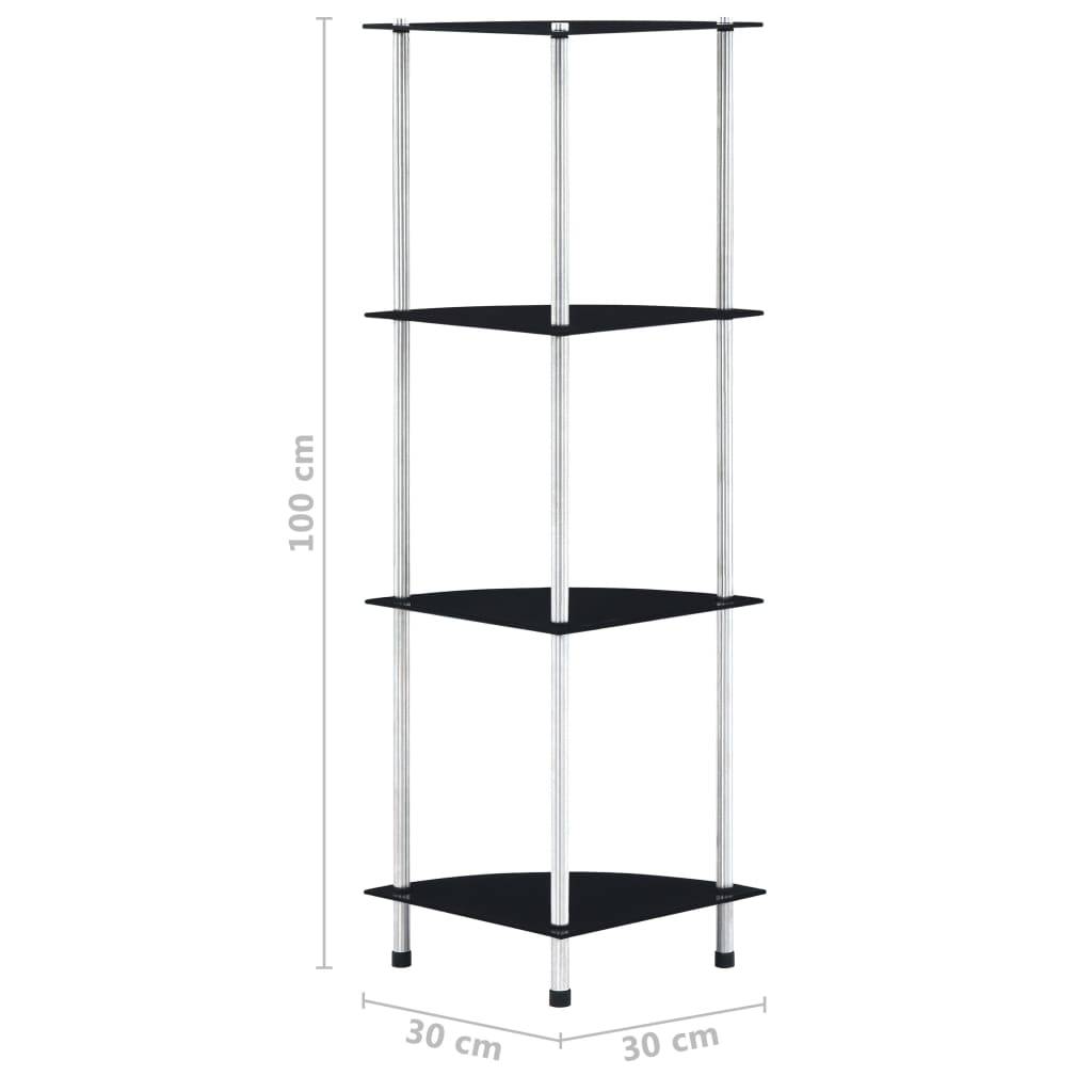vidaXL Regal mit 4 Ablagen Schwarz 30x30x100 cm Hartglas