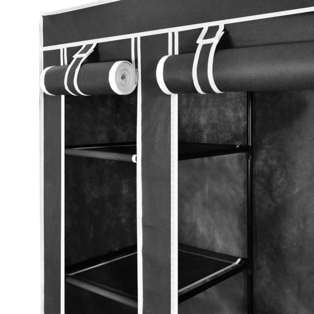 vidaXL Stoffschrank mit Fächern Kleiderstangen 45×150×176 cm Schwarz