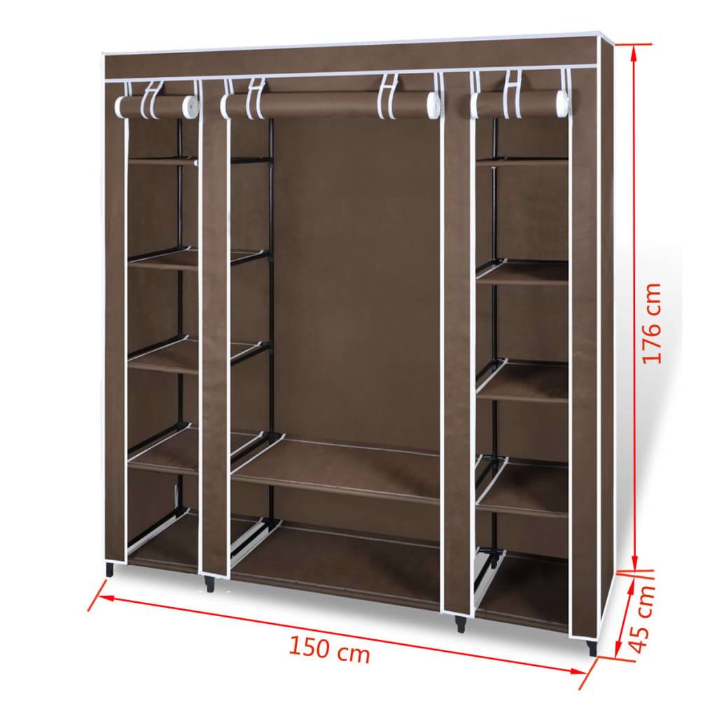 vidaXL Stoffschrank mit Fächern und Stangen 45×150×176 cm Braun
