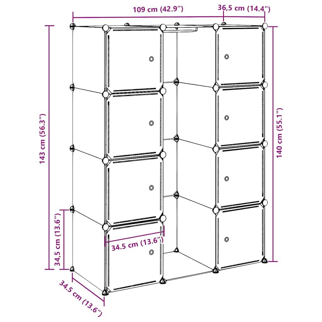 vidaXL Modularer Schrank mit 9 Fächern 109x36,5x143 cm Weiß