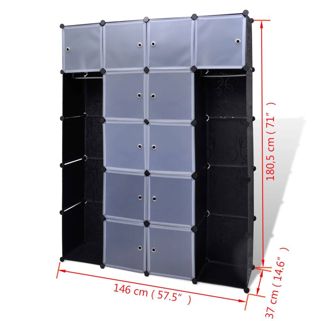 vidaXL Modularer Schrank mit 14 Fächern schwarz/weiß 37x146x180,5cm