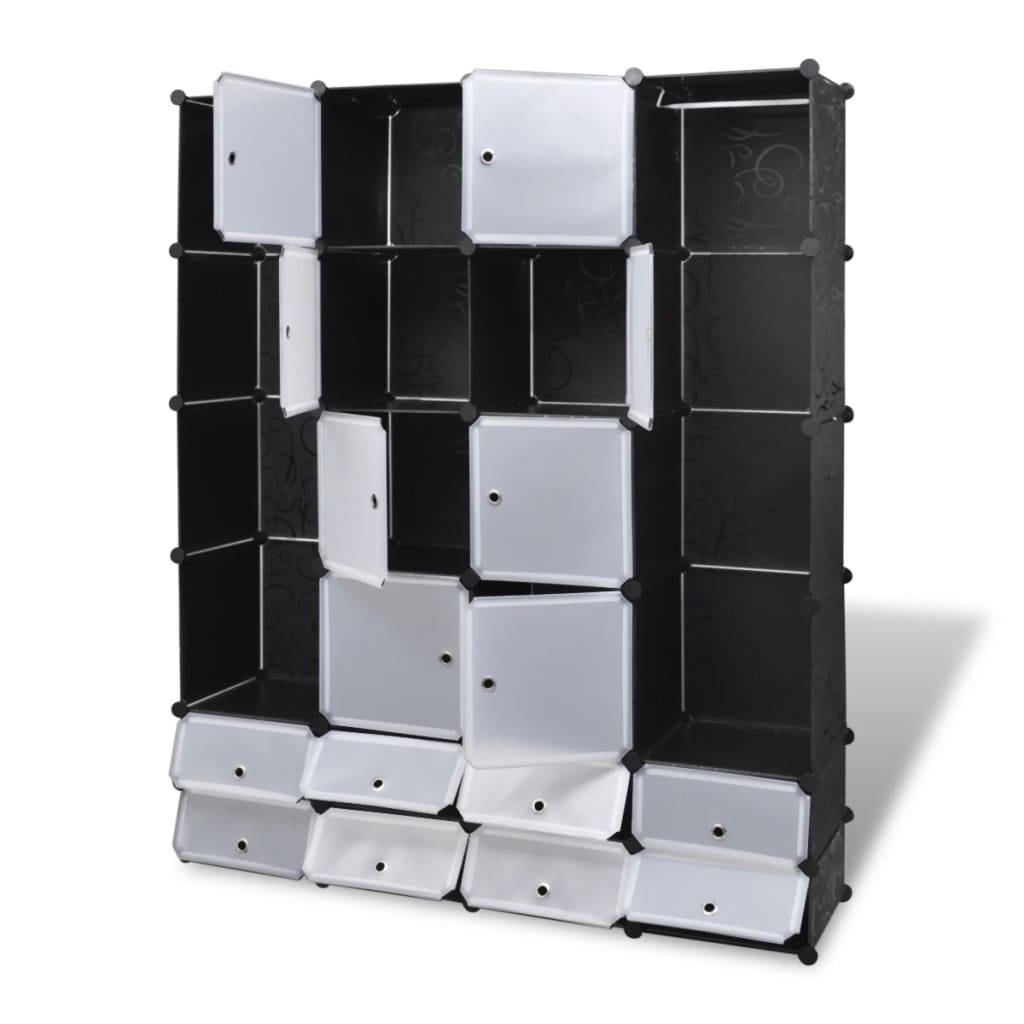 vidaXL Modularer Schrank mit 18 Fächern schwarz/weiß 37x146x180,5cm