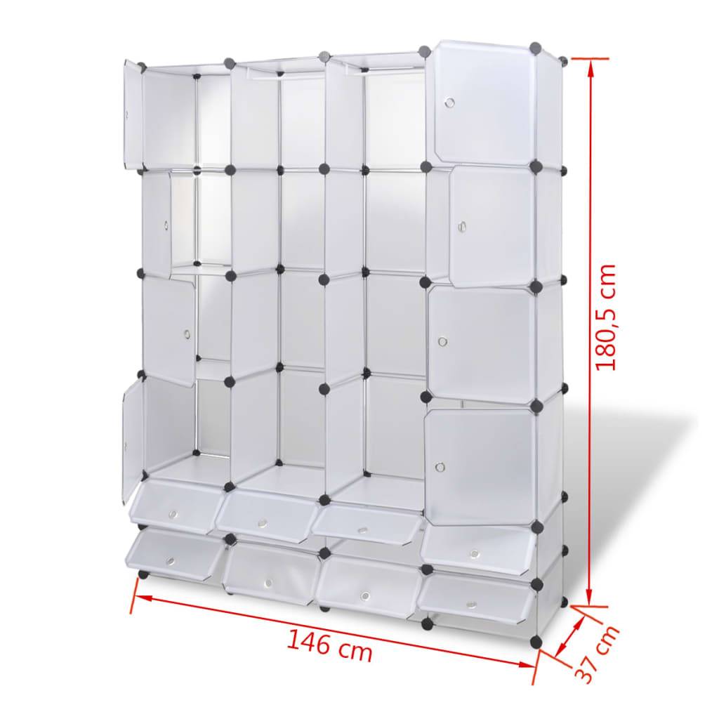 vidaXL Modularer Schrank mit 18 Fächern Weiß 37x146x180,5 cm