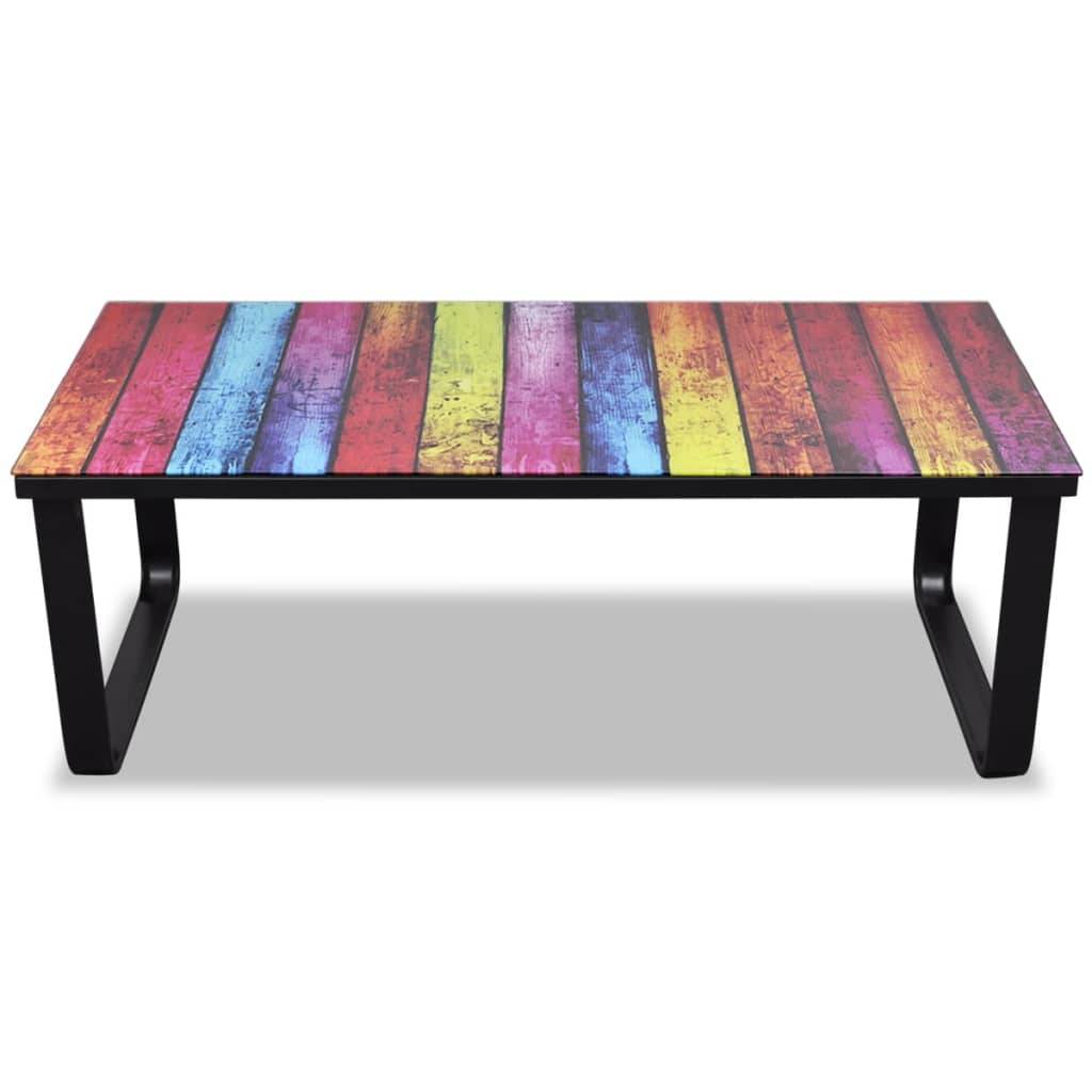 vidaXL Couchtisch mit Glasplatte Regenbogen-Aufdruck