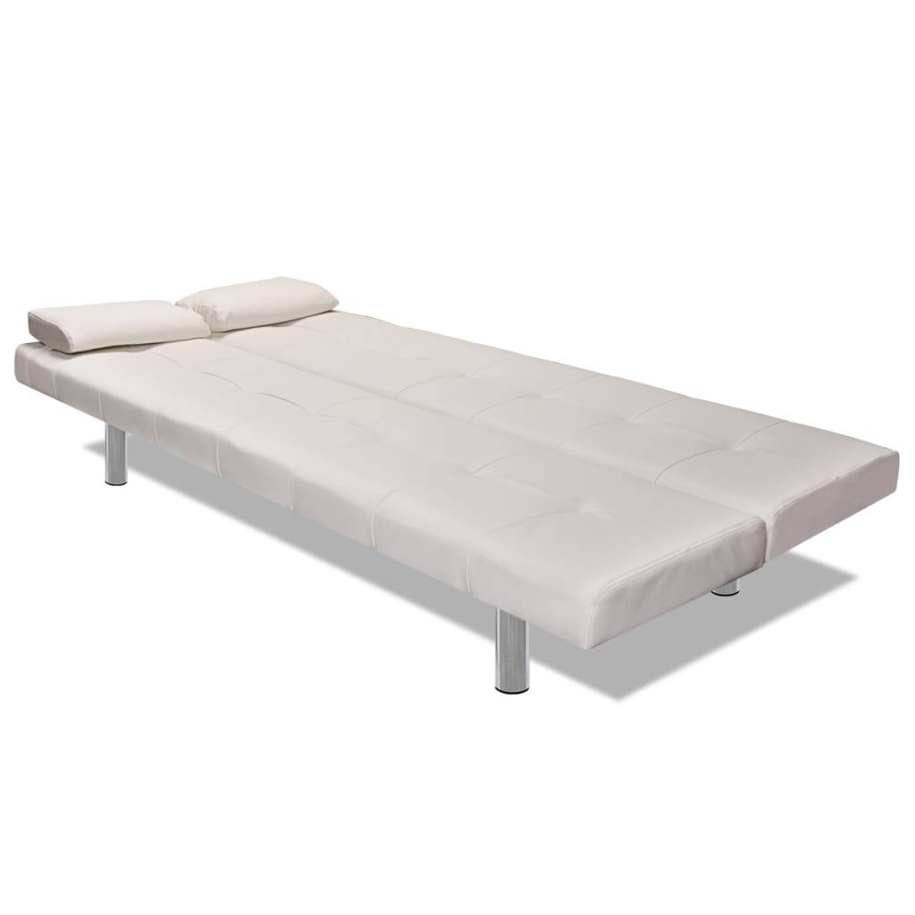 vidaXL Schlafsofa mit 2 Kissen Kunstleder Ausziehbar Cremeweiß