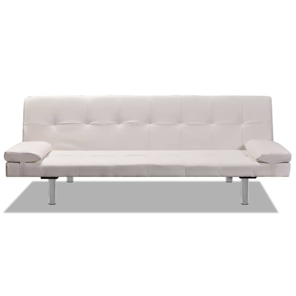 vidaXL Schlafsofa mit 2 Kissen Kunstleder Ausziehbar Cremeweiß