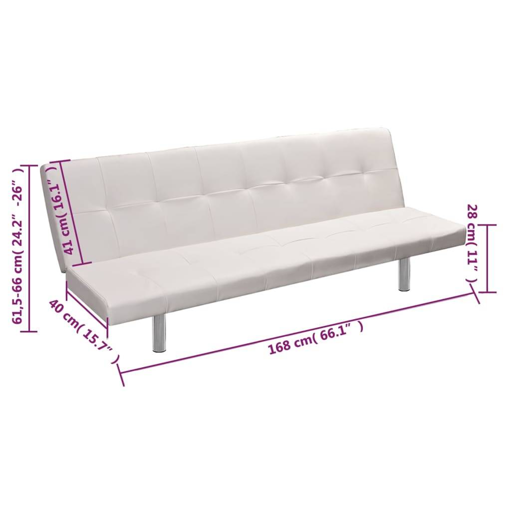 vidaXL Schlafsofa mit 2 Kissen Kunstleder Ausziehbar Cremeweiß