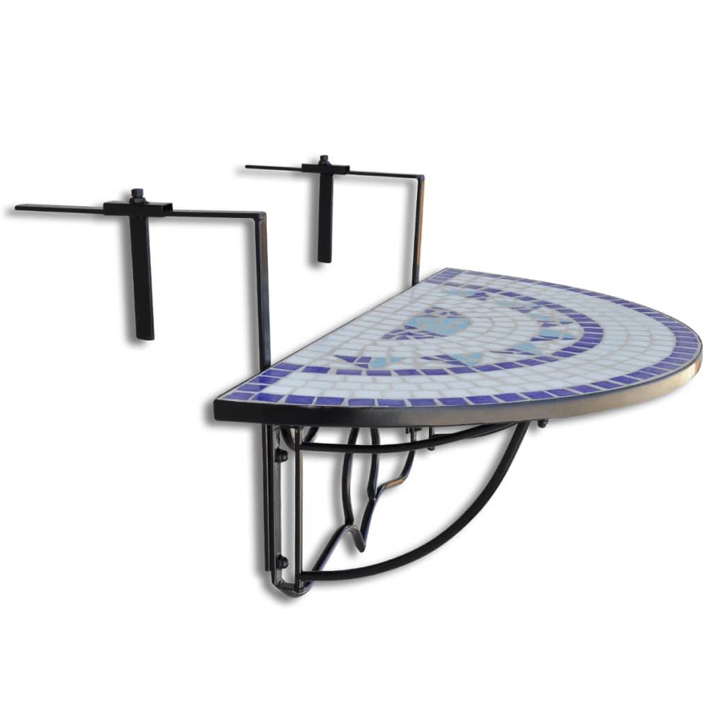 vidaXL Balkonhängetisch Mosaik Blau und Weiß