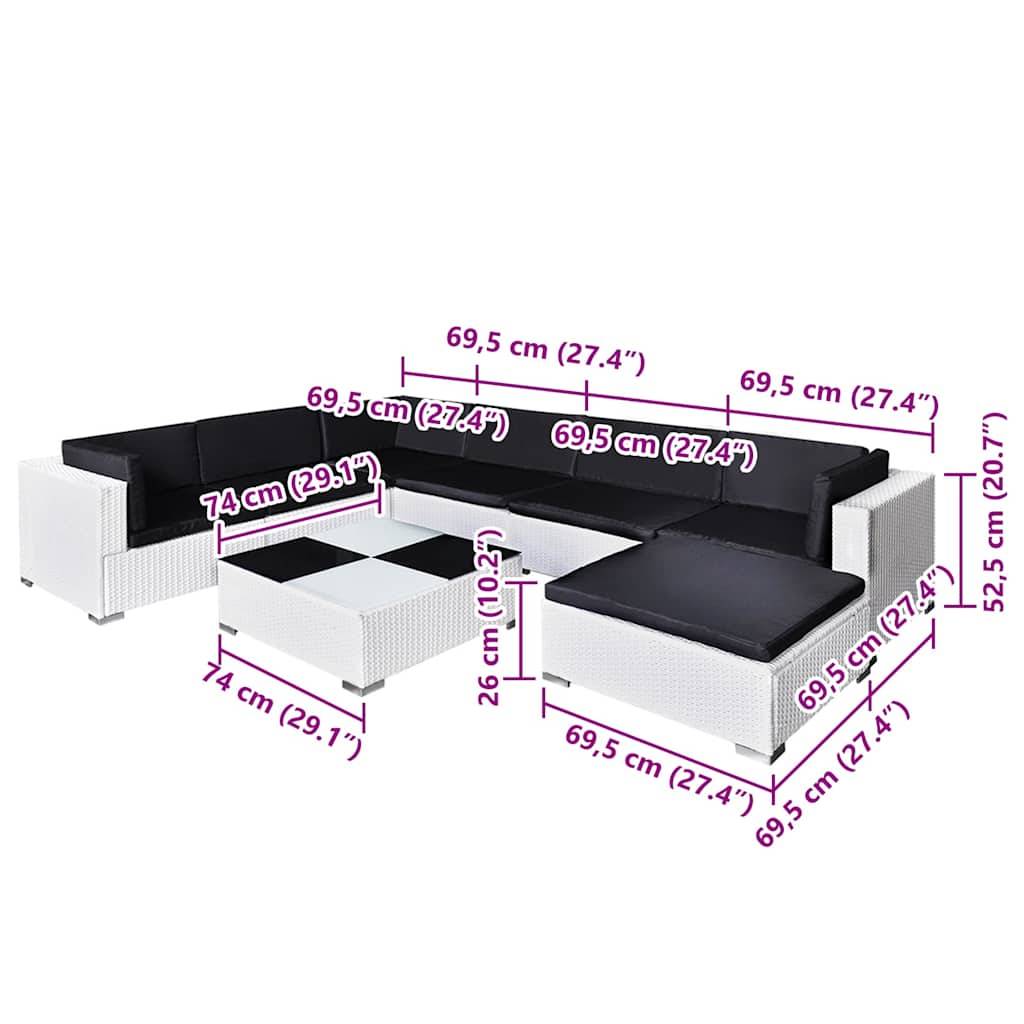 vidaXL 8-tlg. Garten-Lounge-Set mit Auflagen Poly Rattan Weiß