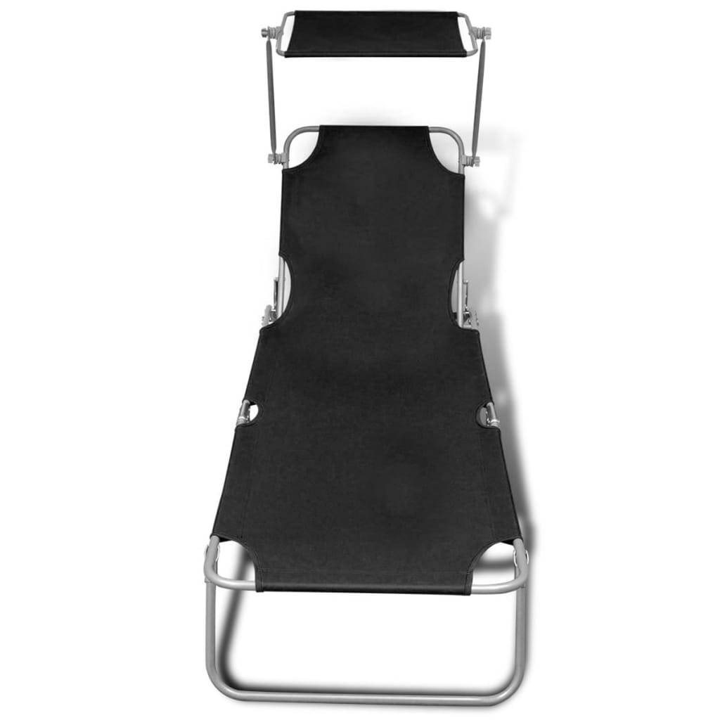 vidaXL Klappliege mit Sonnendach Stahl und Stoff Schwarz
