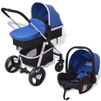vidaXL 3-in-1 Kinderwagen Aluminium Blau und Schwarz vidaXL 3-in-1 Kinderwagen Aluminium Blau und Schwarz