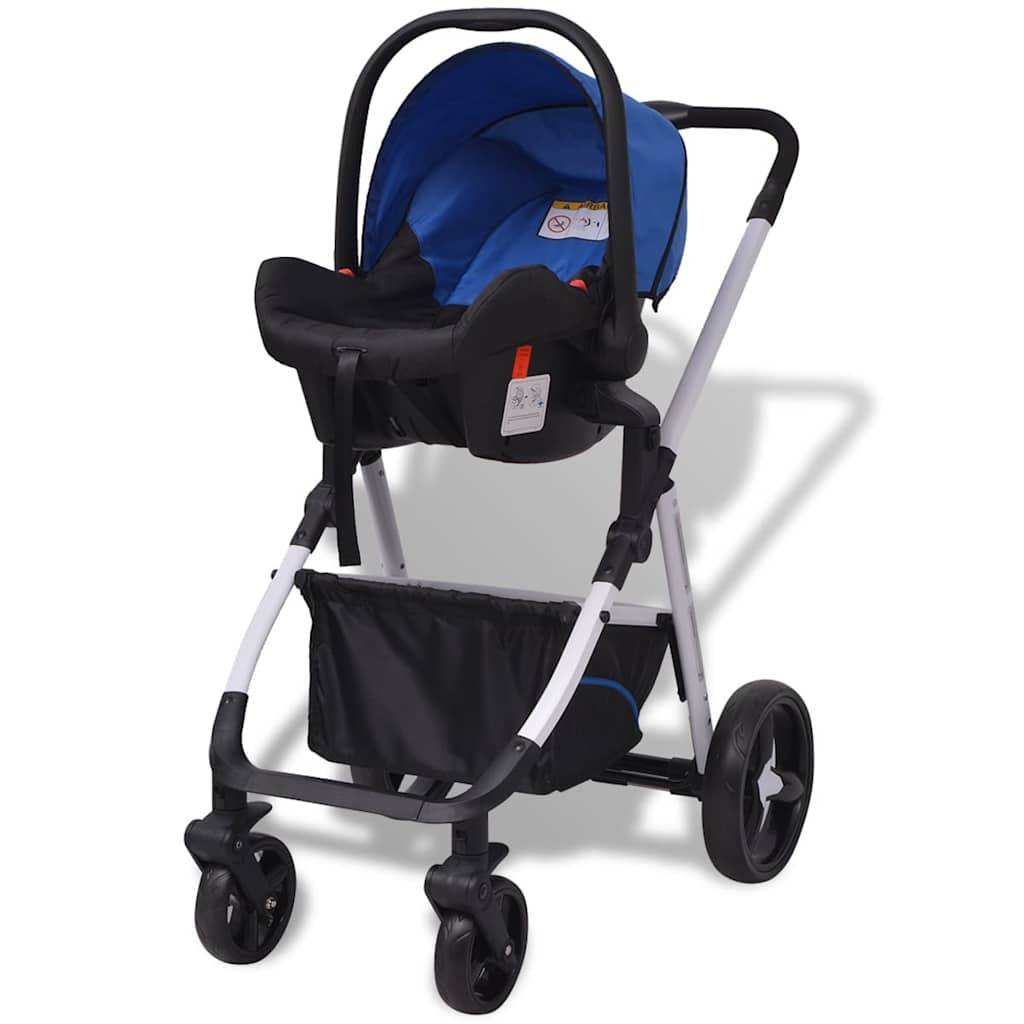vidaXL 3-in-1 Kinderwagen Aluminium Blau und Schwarz