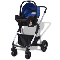 vidaXL 3-in-1 Kinderwagen Aluminium Blau und Schwarz vidaXL 3-in-1 Kinderwagen Aluminium Blau und Schwarz