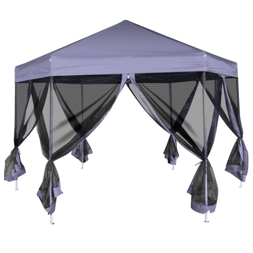 vidaXL Hexagonal Pop-Up Zelt mit 6 Seitenwänden Dunkelblau 3,6x3,1 m