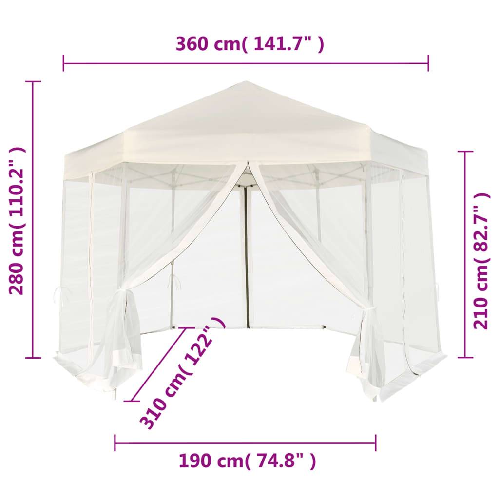 vidaXL Hexagonal Pop-Up Zelt mit 6 Seitenwänden Cremeweiß 3,6x3,1 m