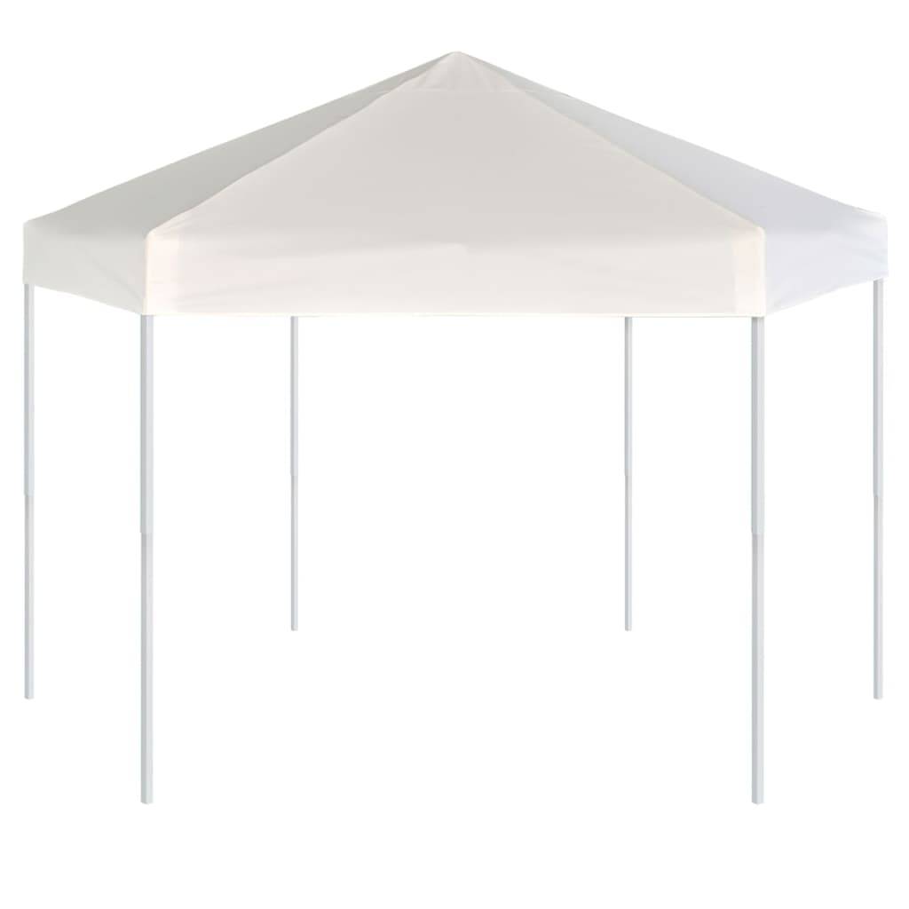 vidaXL Hexagonal Pop-Up Zelt mit 6 Seitenwänden Cremeweiß 3,6x3,1 m
