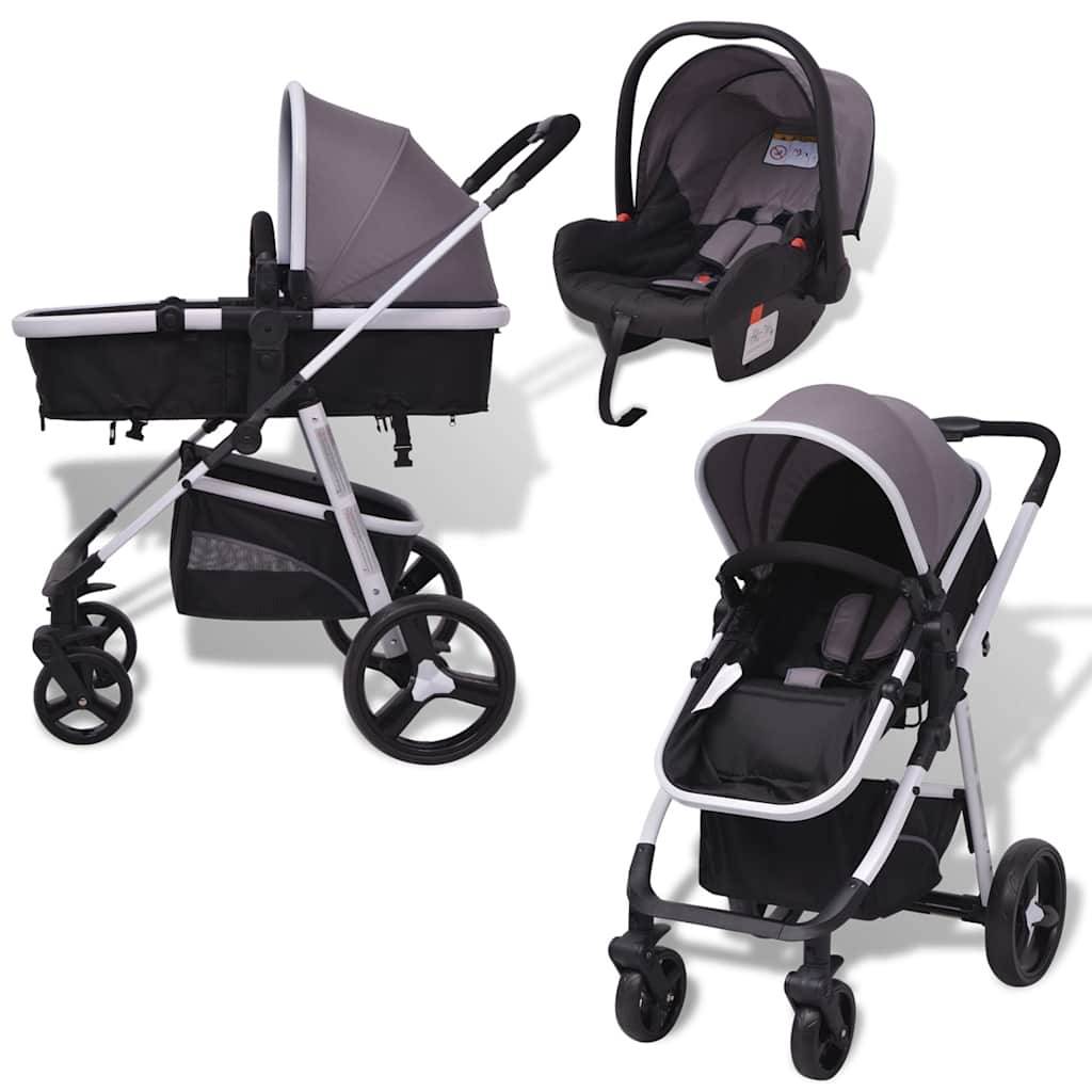 vidaXL 3-in-1 Kinderwagen Aluminium Grau und Schwarz