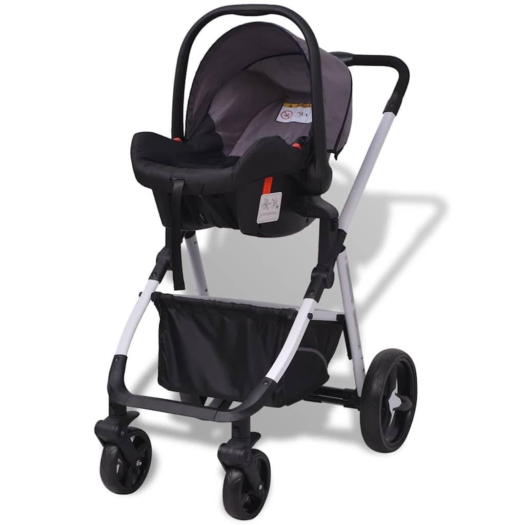 vidaXL 3-in-1 Kinderwagen Aluminium Grau und Schwarz