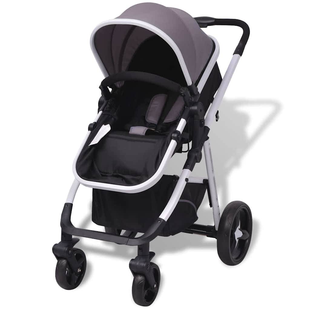 vidaXL 3-in-1 Kinderwagen Aluminium Grau und Schwarz