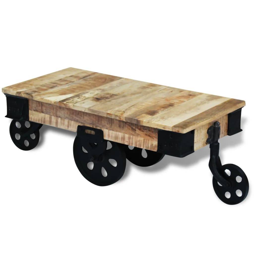 vidaXL Couchtisch mit Rollen Raues Mangoholz