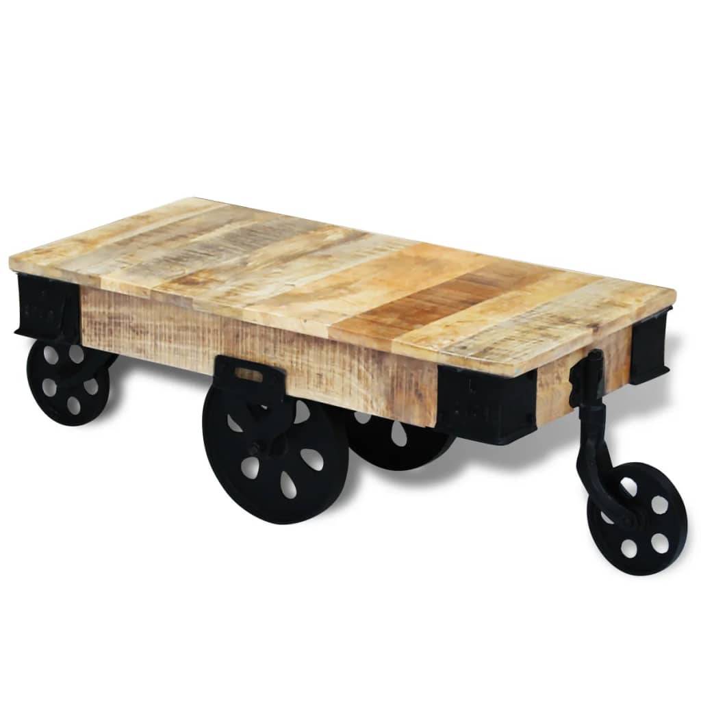 vidaXL Couchtisch mit Rollen Raues Mangoholz