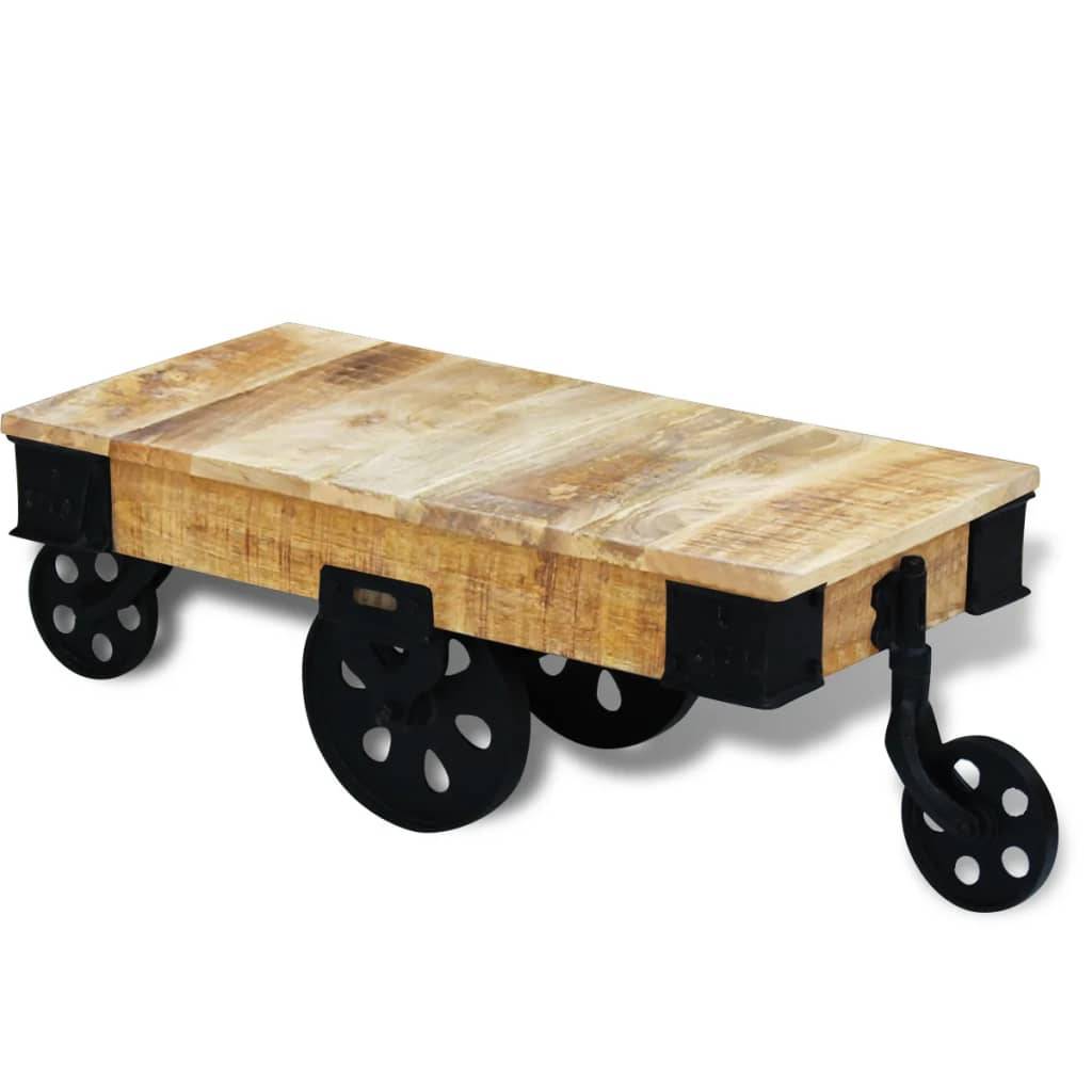 vidaXL Couchtisch mit Rollen Raues Mangoholz