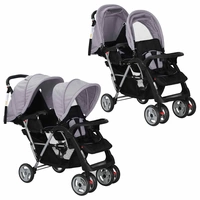 vidaXL Tandem-Kinderwagen Stahl Grau und Schwarz vidaXL Tandem-Kinderwagen Stahl Grau und Schwarz