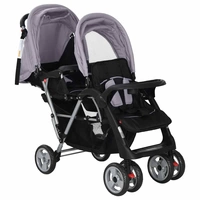 vidaXL Tandem-Kinderwagen Stahl Grau und Schwarz vidaXL Tandem-Kinderwagen Stahl Grau und Schwarz
