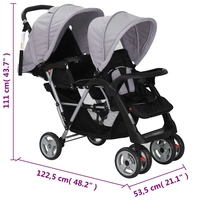 vidaXL Tandem-Kinderwagen Stahl Grau und Schwarz vidaXL Tandem-Kinderwagen Stahl Grau und Schwarz