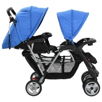 vidaXL Tandem-Kinderwagen Stahl Blau und Schwarz vidaXL Tandem-Kinderwagen Stahl Blau und Schwarz