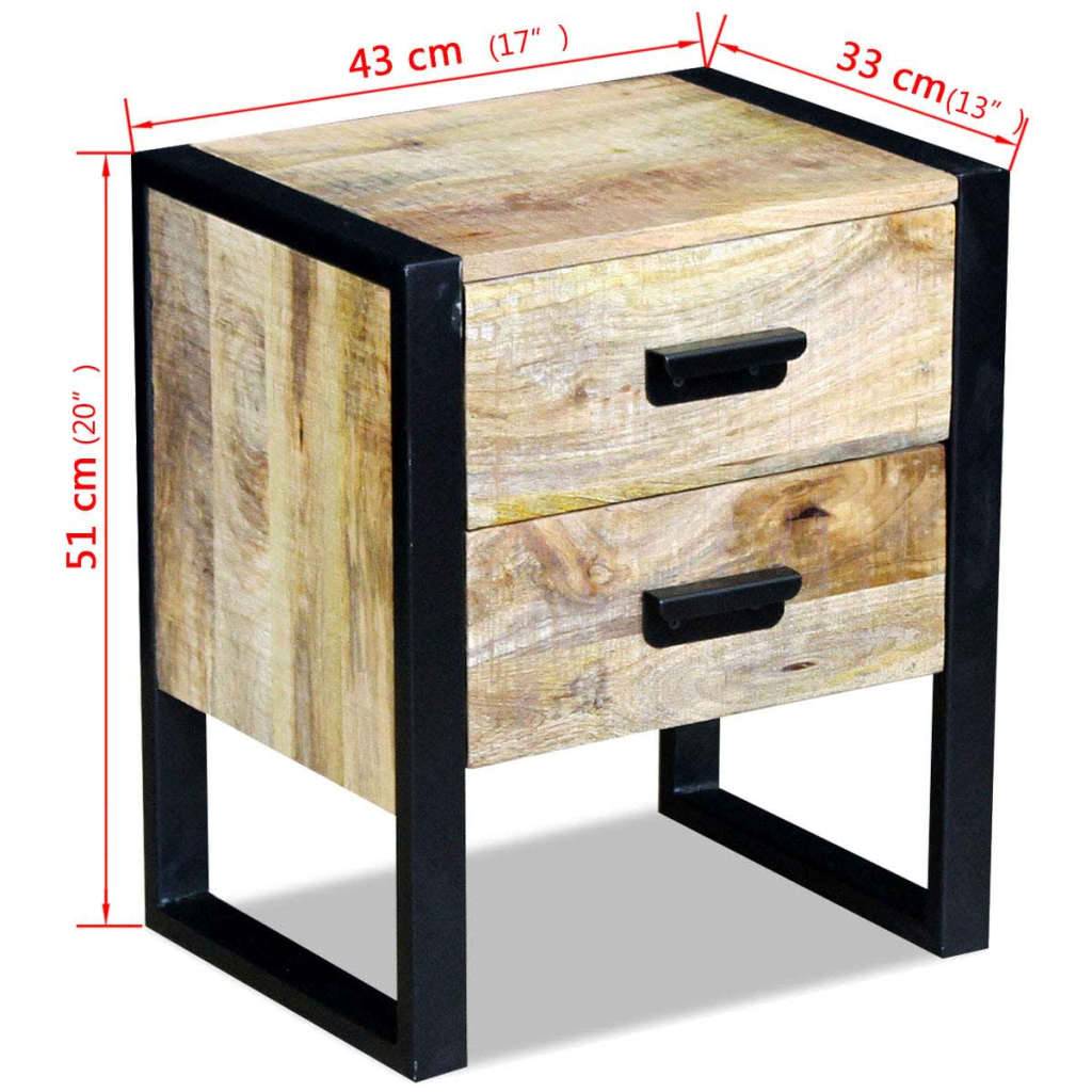 vidaXL Beistelltisch mit 2 Schubladen Mango Holz 43x33x51 cm