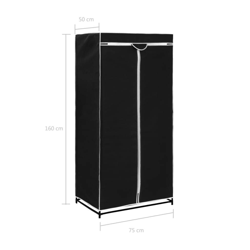 vidaXL Kleiderschrank Schwarz 75×50×160 cm