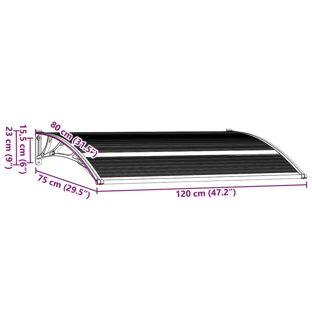 vidaXL Vordach Schwarz 120x75 cm PC