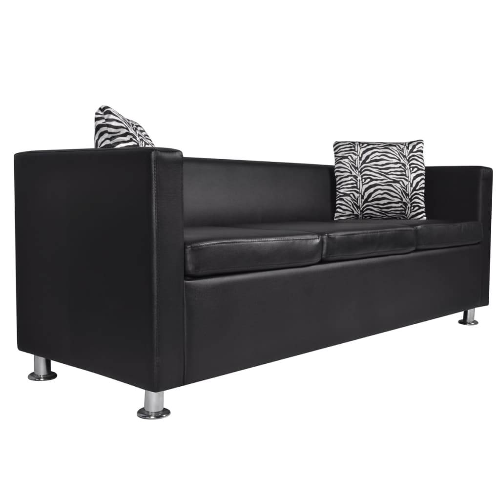vidaXL Sofa-Set Kunstleder 3-Sitzer + 2-Sitzer + Sessel Schwarz