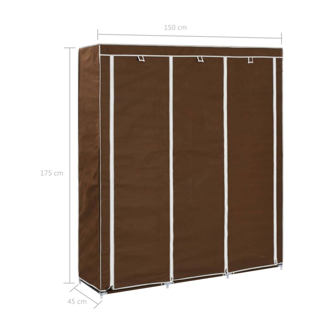 vidaXL Kleiderschrank mit Fächern und Stangen Braun 150x45x175cm Stoff