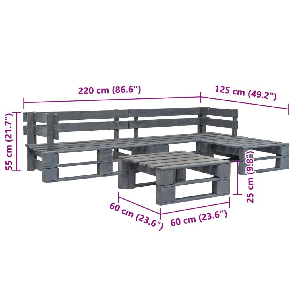 vidaXL 4-tlg. Garten-Sofagarnitur aus Paletten Holz Grau