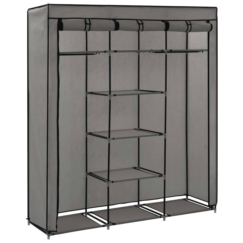 vidaXL Kleiderschrank mit Fächern und Stangen Grau 150x45x175cm Stoff