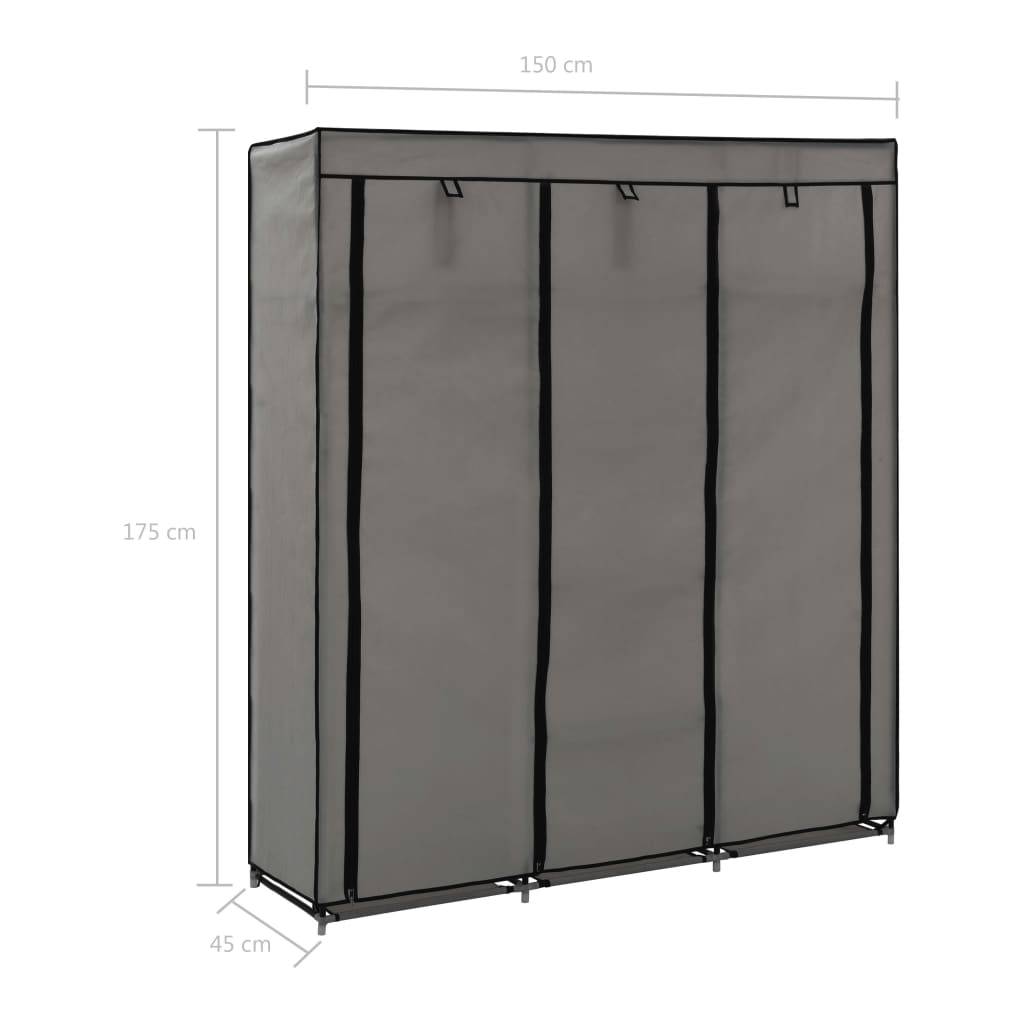 vidaXL Kleiderschrank mit Fächern und Stangen Grau 150x45x175cm Stoff