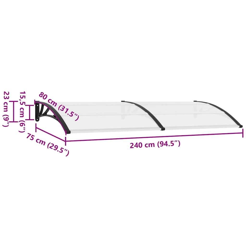 vidaXL Türvordach Schwarz und Transparent 240x75 cm PC