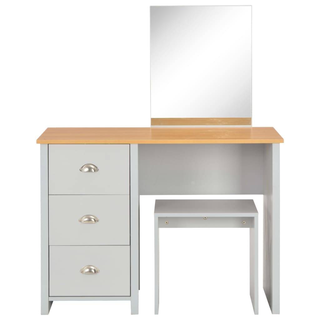 vidaXL Schminktisch mit Spiegel und Hocker Grau 104x45x131 cm