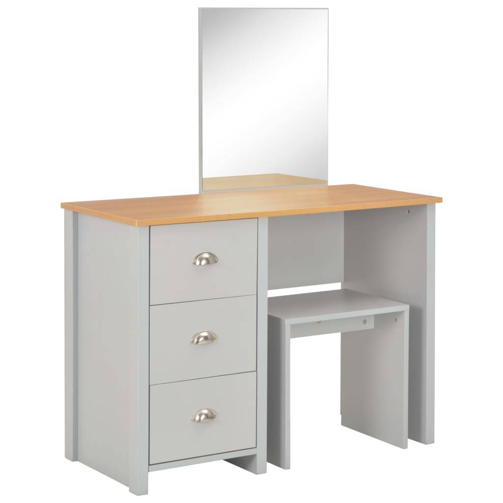 vidaXL Schminktisch mit Spiegel und Hocker Grau 104x45x131 cm
