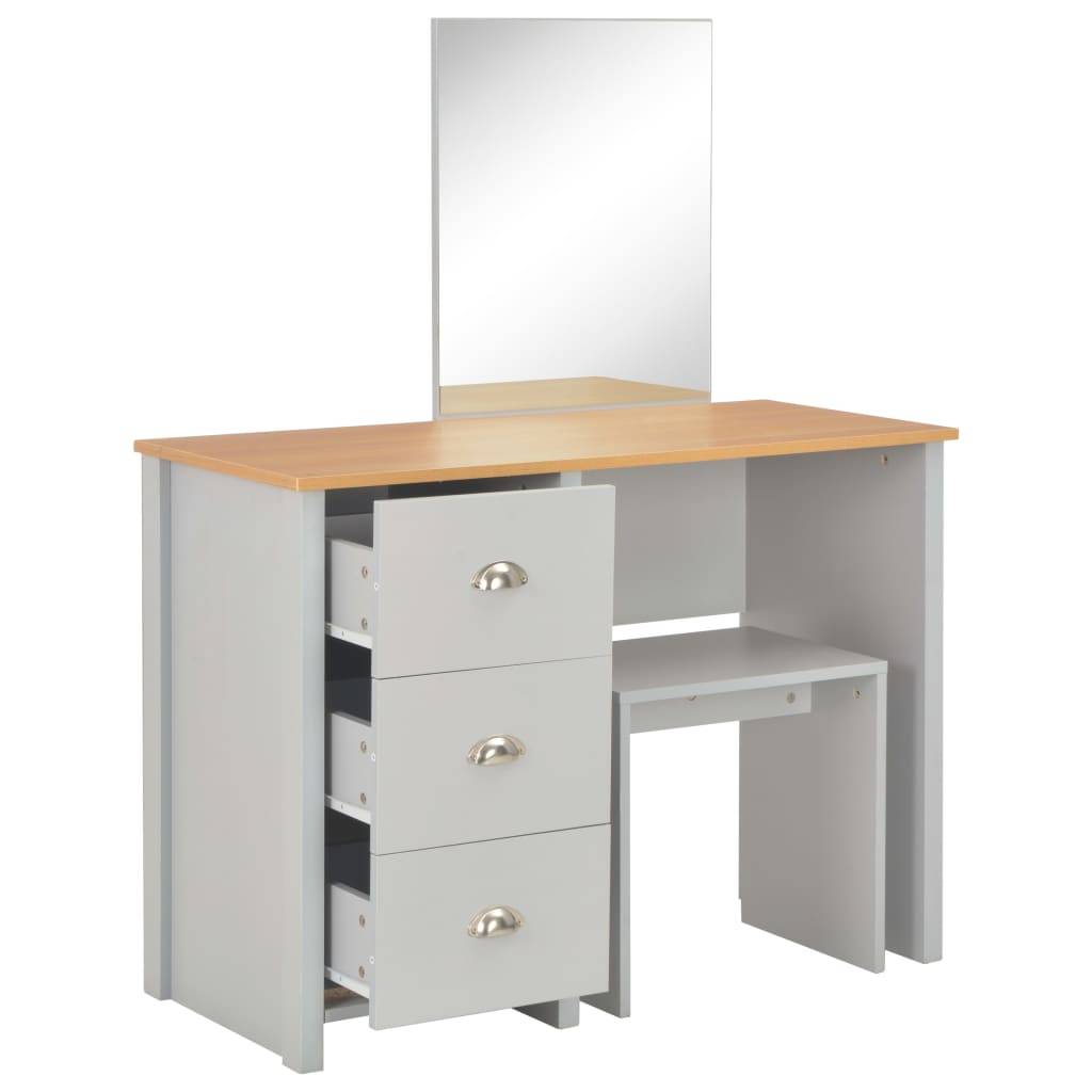 vidaXL Schminktisch mit Spiegel und Hocker Grau 104x45x131 cm