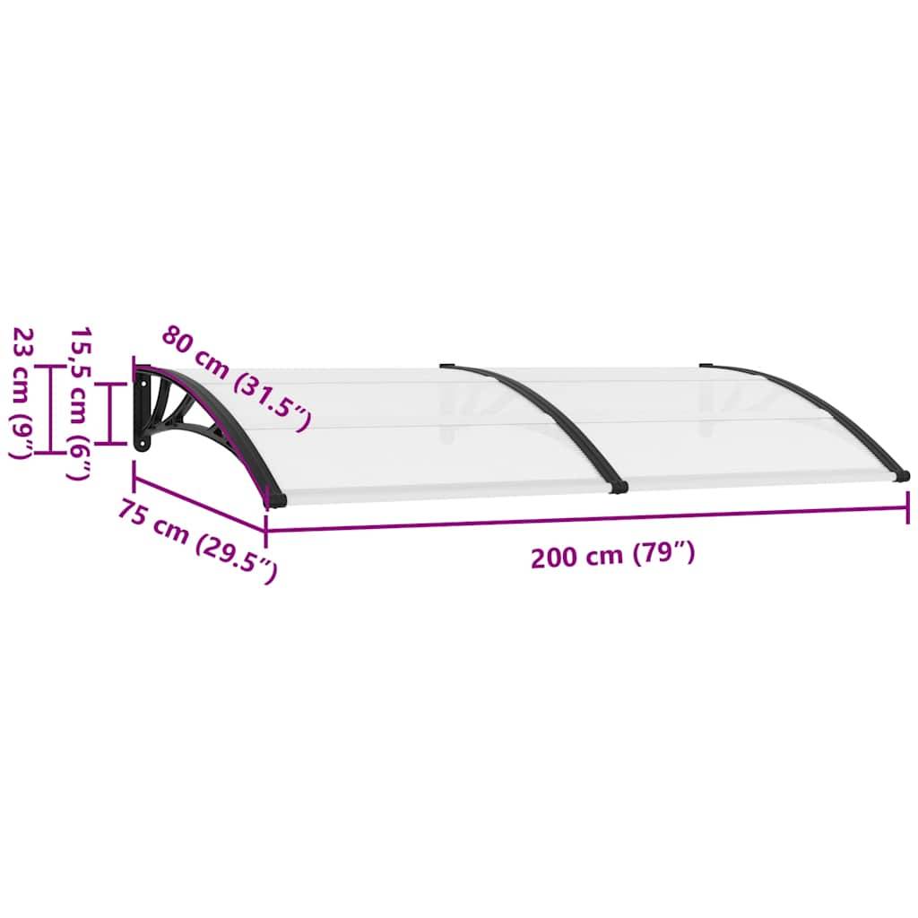 vidaXL Türvordach Schwarz und Transparent 200x75 cm PC