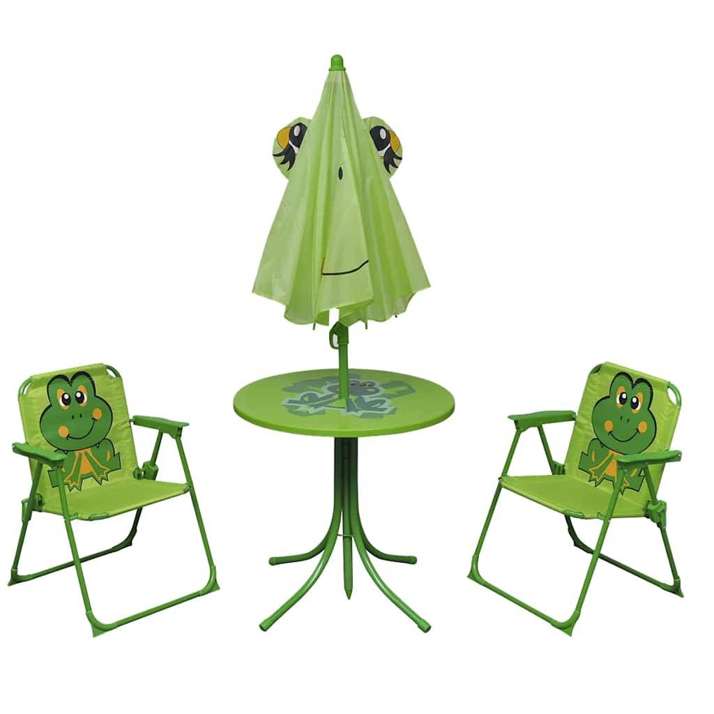 vidaXL 3-tlg. Garten-Bistro-Set für Kinder mit Sonnenschirm Grün
