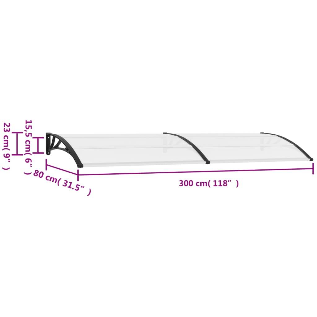 vidaXL Türvordach Schwarz und Transparent 300×80 cm PC