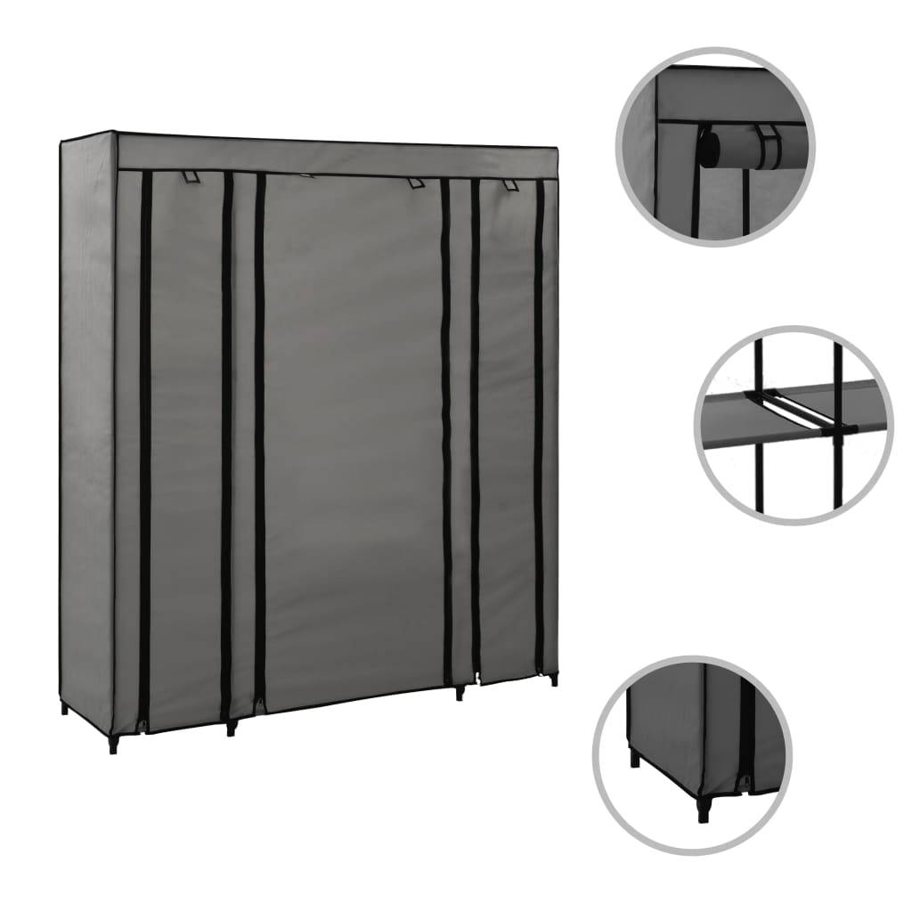 vidaXL Stoffschrank mit Fächern Kleiderstangen Grau 150x45x176cm