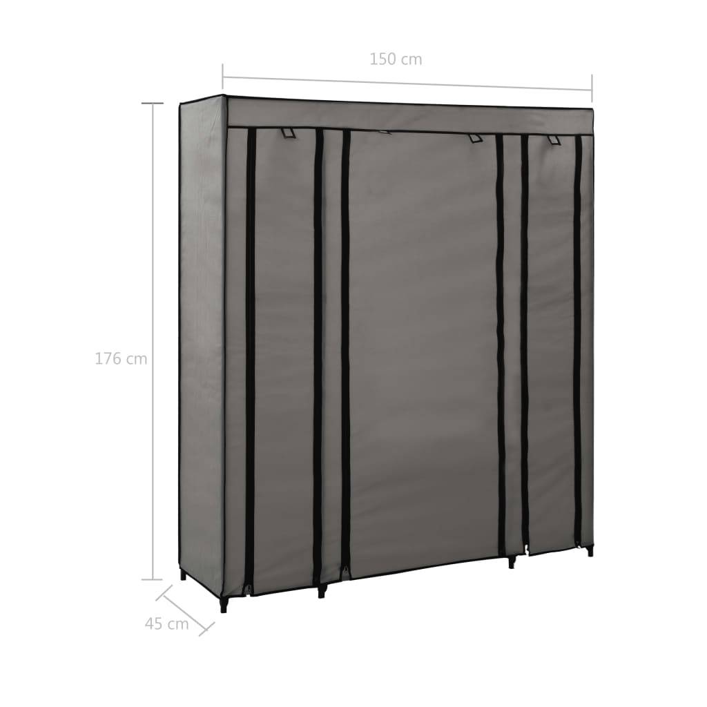 vidaXL Stoffschrank mit Fächern Kleiderstangen Grau 150x45x176cm