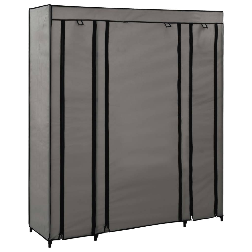 vidaXL Stoffschrank mit Fächern Kleiderstangen Grau 150x45x176cm