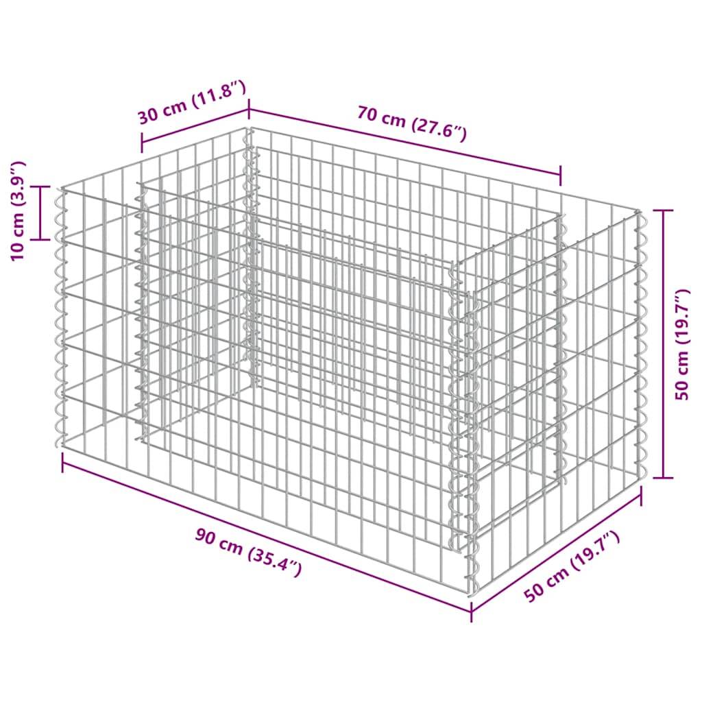 vidaXL Gabionen-Hochbeet Verzinkter Stahl 90×50×50 cm